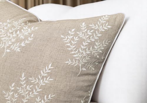 VAGMINE Embroidered Fern Leaf 18x18 Throw Pillow Cover, Natural - color: Natural-leaves, size: 18" x 18" (Pack of 1)