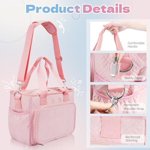 Dadanism Crochet Bag Organizer, Yarn Bag with Handle & Shoulder Strap - color: Pink