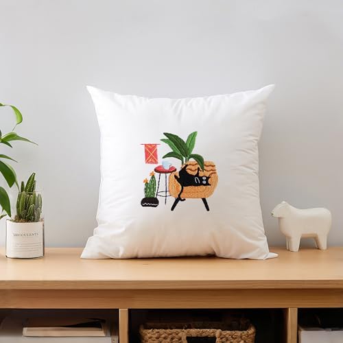 KEKEMEOW 3 Sets Embroidery Kit for Beginners, Stitches with Black Cat and Furniture, Embroidery Stitch Practice kit for Craft Lover, Needlepoint Hand Embroidery Kit with Pattern、Instruction、Hoop - color: Cat&Furnishings