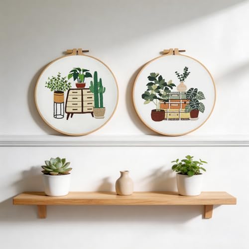 spicssa Embroidery Kit for Beginners, Hand Needlepoint Kits for Adults with Pre-Stamped Patterns, 7.8-Inch Hoop, Threads & Needles, Step by Step Instructions - color: green plants B