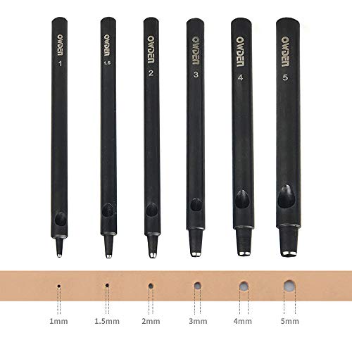 OWDEN Professional 6Pcs Leather Hollow Punch Set, 1.0-5.0mm,Slim Style.