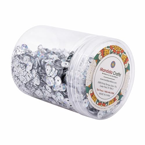 Mandala Crafts 6mm Cup Holographic Silver Sequins for Sewing Embroidery - color: Holographic Silver, size: 6mm Cup Sequins