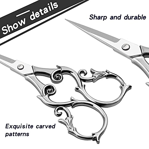 SHWAKK Embroidery Scissors 4.45in Ancient Gray Gourd Flower Sewing Scissors - color: Silver gourd flower