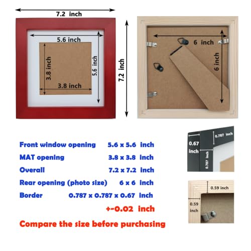 ZXT-parts Red 6x6 Picture Frames with 4x4 Opening Mat.Red 6x6 Square Photo Frame. Solid Wood, Perspex Panel, The Table or The Wall.Protective Film Must be Removed. - color: Red