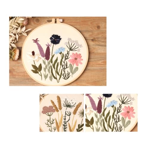 Embroidery Kit for Adults, 3 Sets Cross Stitch Kits for Beginners with Flower Pattern, Starter Kits for Hand Craft Lover with Embroidery Hoop, Instructions and Threads (Flower2+Flower3+Flower4) - color: Flower2+Flower3+Flower4