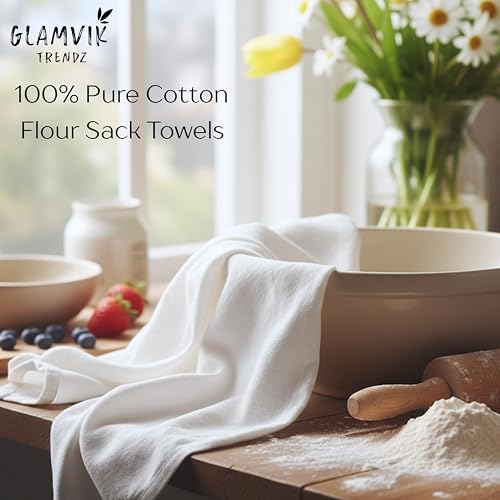 Flour Sack Towels - Tea Towel for Crafts, Kitchen Dish Cotton Blank Towel for Embroidery, Baking Bread Proofing Linen Cover, Super Absorbent Quick Dry (White, 28"x28" Pack of 6) - size: 28"x28" Pack of 6