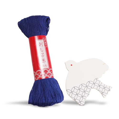 Daruma Sashiko Thread Large Skein, 109 Yards Cotton Japanese Embroidery Thread, Fine or Medium-Weight, with Decorative Thread Card (Medium-Weight, Navy) - color: Navy, style: Medium-Weight