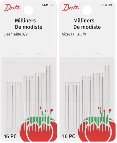 Dritz 56M-39 Milliners Hand Needles, Size 3/9, Nickel (16-Count) (Pack of 2) - size: Size 3/9 (Pack of 2)