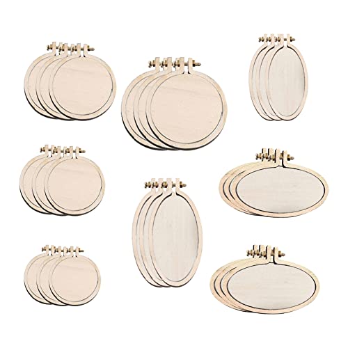 Wood Mini Embroidery Hoop Frame, 24Pcs Round Oval 0.9-2.3 Inch - size: 24Pcs Round Oval 0.9-2.3 inch