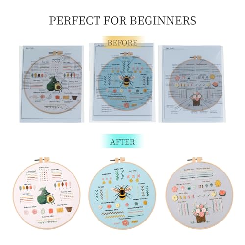 Vittqsuier 3 Pack Beginner Embroidery Kit with Hoop & Threads for Adults