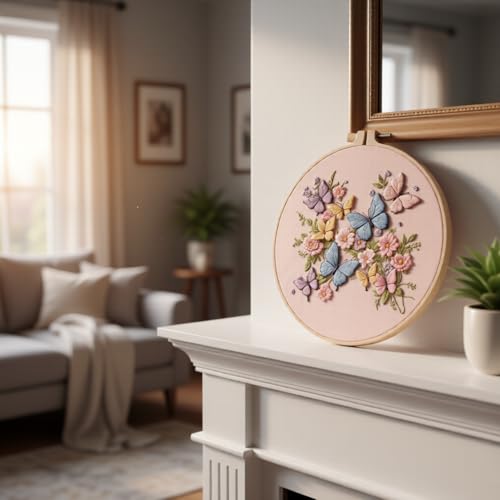 Embroidery Kit for Beginners & Adults Starter Kit, Cross Stitch Kits,DIY Hand Embroidery Needlepoint Set with Hoop, Pre-Printed Fabric, Threads and Instructions (Butterfly) - color: Butterfly