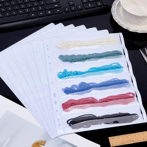 SUPERFINDINGS 8 Pack Binder Page for Embroidery Floss Cross Stitch 6 Grids Sewing Organizer 20x4.6cm Floss Organizers Bags Portable White PVC Thread Holder for DIY Craft Embroidery Sewing Storage - size: 1.81x7.87"