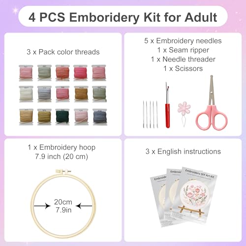 Huacan Embroidery Kit for Beginners with Tutorial Video & Gift Box - color: CXTZ-211