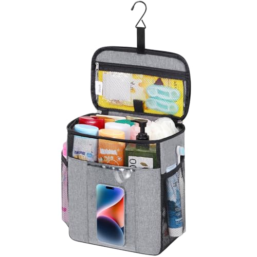 Lifewit Mesh Shower Caddy, Hanging Bathroom Organizer with PVC Phone Bag - color: Grey, size: L(10"L x 6"W x 11.5"H)