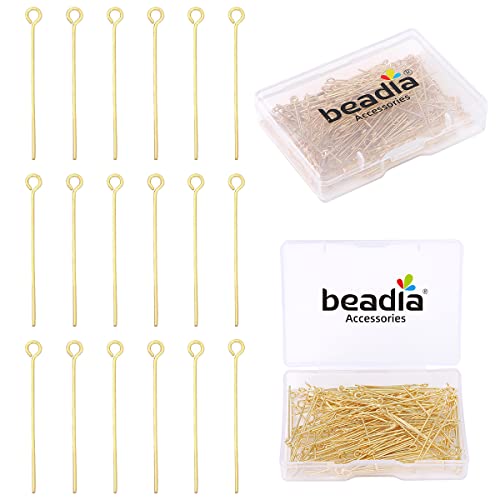 BEADIA 14K Gold Plated Open Eye Pins Non Tarnish 40mm 150pcs for Jewelry Making Findings - color: Open Eye Pins 14k Gold, size: 40x0.7mm