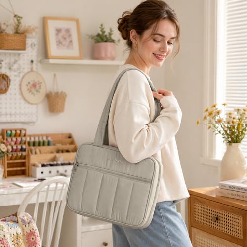 AMOIGEE Sewing Bag Organizer with 17 Clear Pockets and Tool Holders - color: Greige