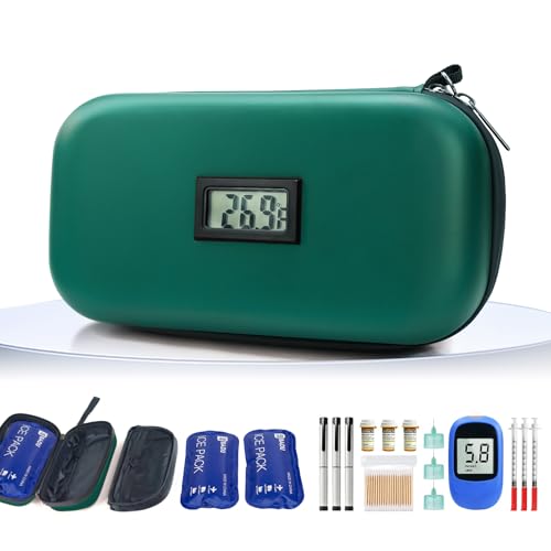 Insulin Cooler Travel Case TSA Approved 2*180g Ice Pack,Temp Display - color: Green