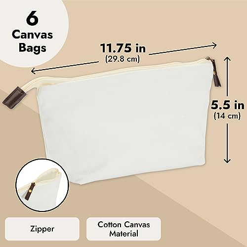 Juvale Canvas Makeup Bag - 6 Pack, 11.75 x 5.5 In, White Cotton - Travel Cosmetic & Toiletry Pouches with Zipper - Blank DIY Canvas Pouches for Crafting & Bridesmaid Gifts - size: 6 Count (Pack of 1)