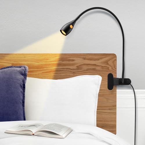 acegoo Minimalist Clip On Reading Light, Head Switch Headboard Book Lamp - color: Black
