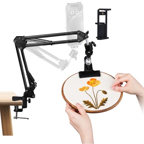 Adjustable Hand Embroidery Hoop Stand,Black Cross Stitch Hoop Holder with 360° Rotation,3-in-1 Hoop/Tablet/Phone Stand Hand Free,Needlepoint Hoop Stand,Cross Stitch Stand Suitable for Embroidery Hoops - style: 1PC-Black