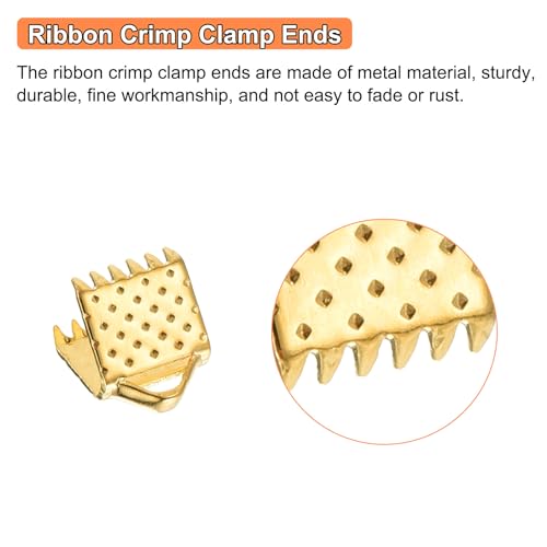 uxcell 280Pcs Ribbon Crimp Clamp Ends, 6mm Bookmark Pinch Crimp Ends, Cord Ends Fasteners Clasp Crimp Ends for DIY Bracelet Necklace Jewelry Making, Gold - color: Gold, size: 6mm