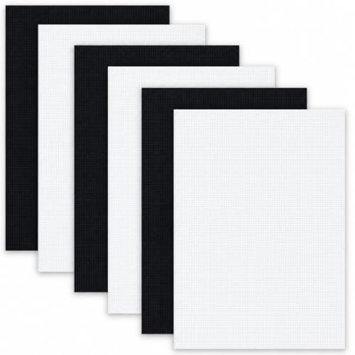6PCS Aida Cloth 14 Count Black & White – Cotton 14 Ct Aida Cloth 12x18 Inch Cross Stitch Fabric Kit for Needlework and Embroidery (3PCS Black and 3PCS White) - color: Black, White(14count)