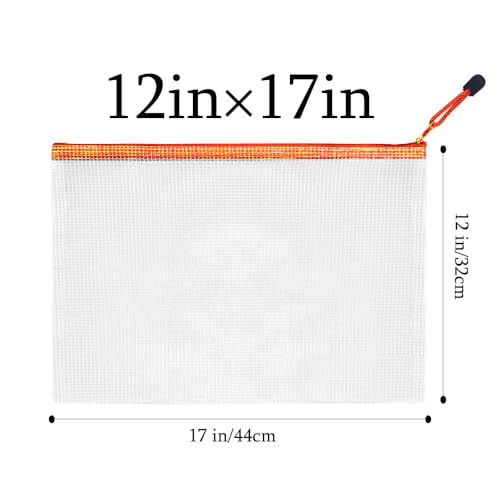 Mesh Zipper Pouch Bag,A3 Zipper Bag for Organizing Storage, Waterproof Zipper Pouch, 17" x 12"/44cm x 32cm, File Bag for School and Office Supplies (Orange) - color: Orange