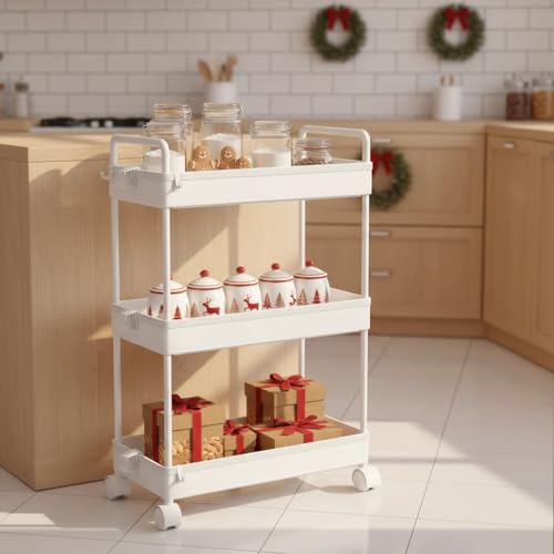 Ronlap 3 Tier Slim Rolling Storage Cart with Wheels Utility Organizer,White - color: White