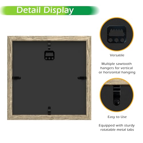 FrameWorks 8x8 Driftwood Wooden Shadow Box Frame – Soft Felt Back, Tempered Glass, and Included Elegant White Ball Push Pins - color: Natural, size: 8"x8"