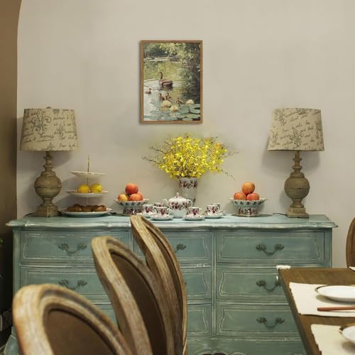 Framed Vintage Duck Canvas Wall Art, Rustic Farmhouse Animal Family Pictures Wall Decor, Country Nature Pond Paintings Prints Cottagecore Home Decor for Living Room Bedroom Bathroom 16x24 inch - color: Duck, size: 24"L x 16"W