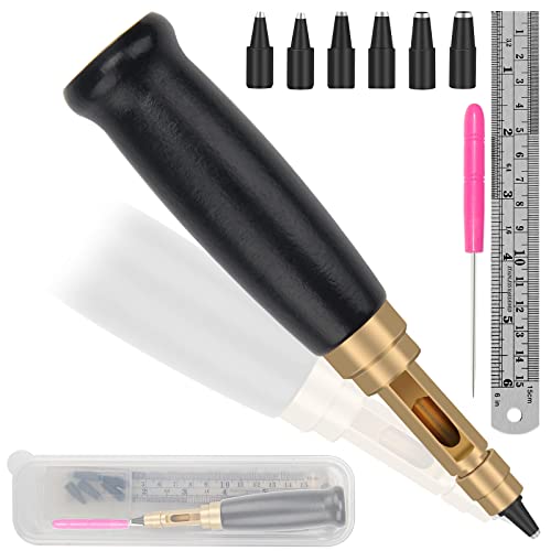 Japanese Screw Punch, Boyistar Wood Handle Belt Hole Puncher - color: Black