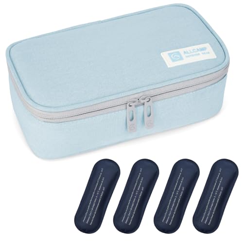 ALLCAMP Insulin Travel Cooler Case, Large Capacity, 4 Ice Packs, Light Blue - color: Light Blue