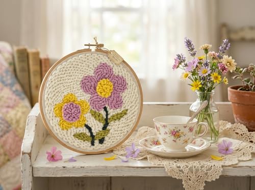 Meoe&heome Punch Needle Kit for Beginners, DIY Embroidery Set with 20+ Patterns(Dual-Tone Flower) - color: Dual-Tone Flower