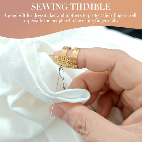 ZESION 4Pcs Sewing Thimbles, Adjustable Metal Thimbles for Hand Sewing Finger Protector, Quilting Craft Accessories for Knitting Needlework DIY Tools, Gold(2 Sizes, S/M) - color: Adjustable Gold