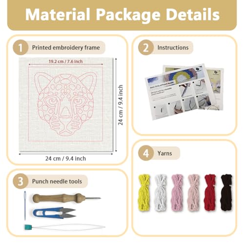 Doodlream Pink Leopard DIY Punch Needle Embroidery Kit for Adult Beginner, 9.4" Pink Leopard Punch Stitching Craft Set for Starter with Frame, Fabric Pattern, Threader, Yarn, Pinch Needle - color: Pink Leopard