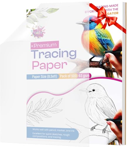 Tracing Paper 8.5x11 Inch - 500 Sheets 41lb/63gsm Transparent Trace Paper for Sketching, Preliminary Drawing, Drafting & Art Projects - Premium Translucent Tracing Paper for Pencil, Marker and Ink - size: 8.5" x 11" (500 Sheet)