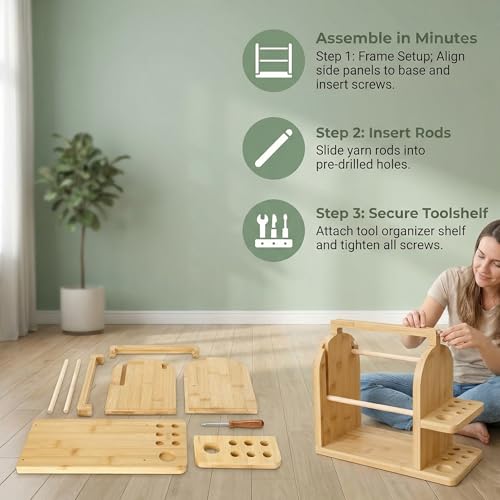 Wooden Yarn Holder with Phone Stand & Handy Tool Slot – Portable Yarn Spinner and Detachable Organizer Box for Crocheting, Knitting Projects and Yarn Storage