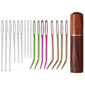 17pcs Large Eye Sewing Needles Kit, Stainless Steel Large-Eye Blunt & Bent Tapestry Darning Needle Sharp Tapestry Hand Yarn Knitting Embroidery Needles Supplies with Wooden Case for Crochet Projects
