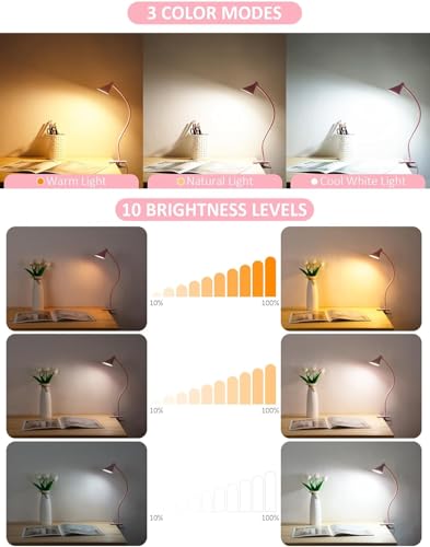Clip on Light, Eye Care Reading Lights for Books in Bed Clip on Lamp Pink - color: Pink