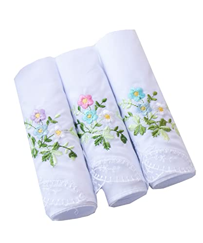 6 Pack of Ladies Embroidery Cotton Handkerchiefs Lace Wedding Hankies - color: Floral