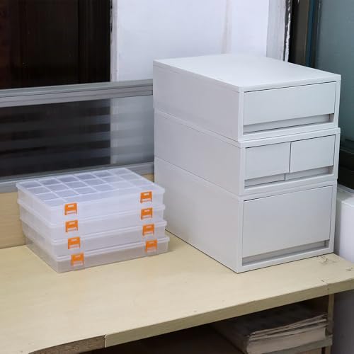 4 Pack Fixed 21 Grids Clear Plastic Storage Box, Transparent Organizer Container Case for Small Parts, Bead, Button, Jewelry, Diamond, Craft Supplies,Sewing Kit, DIY Accessories - size: M