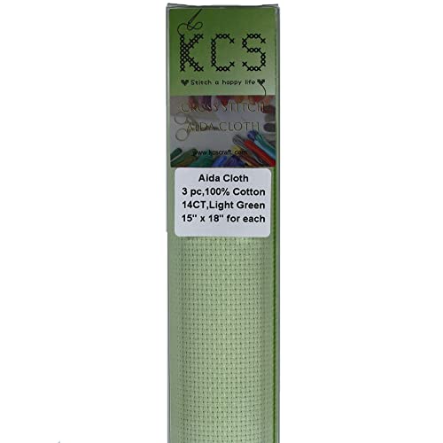 KCS 3 pc of 15" x 18" Counted Cross Stitch Cotton Aida Cloth Needlework Fabric,14CT,Light Green - color: Light Green, size: 14CT