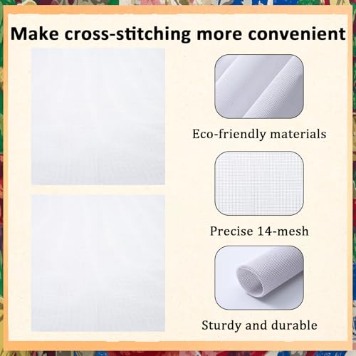 2 Pcs White Needlepoint Canvas 14 Mesh Needlepoint Canvas 20 x 20" White Blank Polyester Cotton Canva Embroidery Blank Whites Cloth Needlepoints Fabric for Embroidery Cross Stitch Knit Crochet Project
