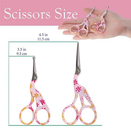 Stork Bird Rounded Safety Tip Embroidery Craft Stainless Steel Crane Scissors - Pink - 6 Pairs - color: Pink, size: 6 Pairs