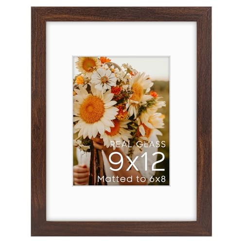 Golden State Art 9x12 Brown Picture Frame Mat for 6x8 Real Glass - color: Walnut, size: 9x12
