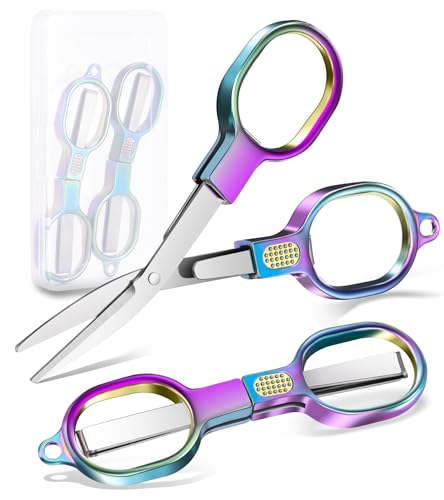 Zicolu Folding Travel Scissors 2 Pack, Safety TSA-Compliant and Small Portable with Case, Mini Foldable Stainless Steel Retractable Cutters, Pocket Craft Scissors for Home, Outdoor, Office - size: 2 Pack (Folded 4" / Expanded 4.4" )
