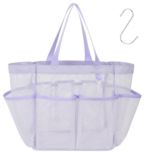 Mesh Shower Caddy Portable - 8 Pockets, S-Hook, Shower Bag for Dorm Camping - color: Purple, size: L (Classic Dorm Caddy)