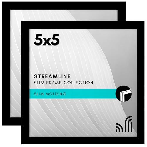 Americanflat 5x5 Picture Frame 2-Pack - Slim Molding - Black - size: 5x5