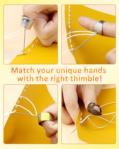 FIVEIZERO Thimble Kit– 7 PCS Sewing Thimbles for Hand Sewing, Metal Finger Protectors, Thimble Ring for Quilting and Embroidery - size: Universal model