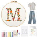Topapfo Letter M Stick and Stitch Embroidery Kit for Clothes, Beginners Alphabet Embroidery Pattern Water Solauble for Adults Clothing Jeans T-Shirts Tote Bags Crafts - color: M